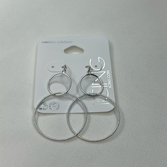 Icing Circle Dangle Earrings Silver - Picture 1 of 2